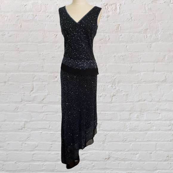 Newport News Dresses & Skirts - Black beaded two-piece midi dress with asymmetrical hem from Newport News